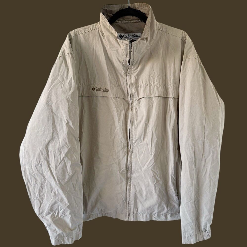 Columbia Jacket Full Zip Windbreaker Outdoors Pockets Tan Beige WM 3022 Mens XL